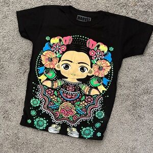 Marvel Black Kids Graphic Tee with Neon Floral Frida Art